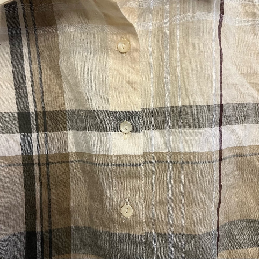 St. John's Bay Beige and Brown Plaid Shirt Minimalist Classic Western - Picture 3 of 8